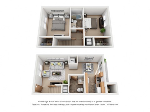 Floor plan for 2 beds, 2 baths, 912 sqft